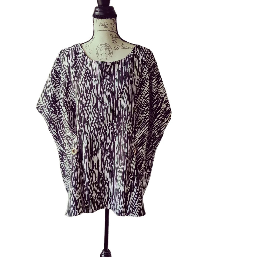 Lane Bryant Animal Zebra Print Caftan Blouse Black White Top Plus Size 22/24‎